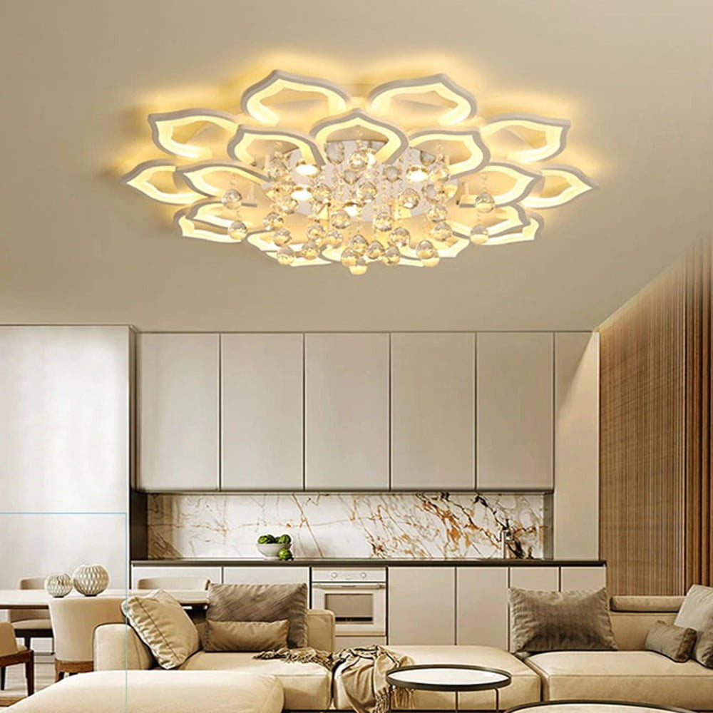 Đèn chùm phòng khách,đèn mâm ốp trần mika 16 cánh rộng 90cm 3 chế độ ánh sáng có điều khiển