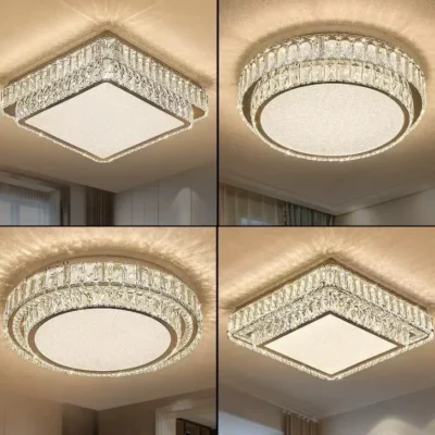 Đèn ốp trần pha lê hiện đại kèm bóng led chống loá cao cấp 3 màu ánh MÃ OP-01