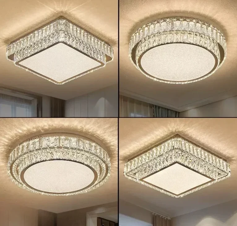 Đèn ốp trần pha lê hiện đại kèm bóng led chống loá cao cấp 3 màu ánh MÃ OP-01