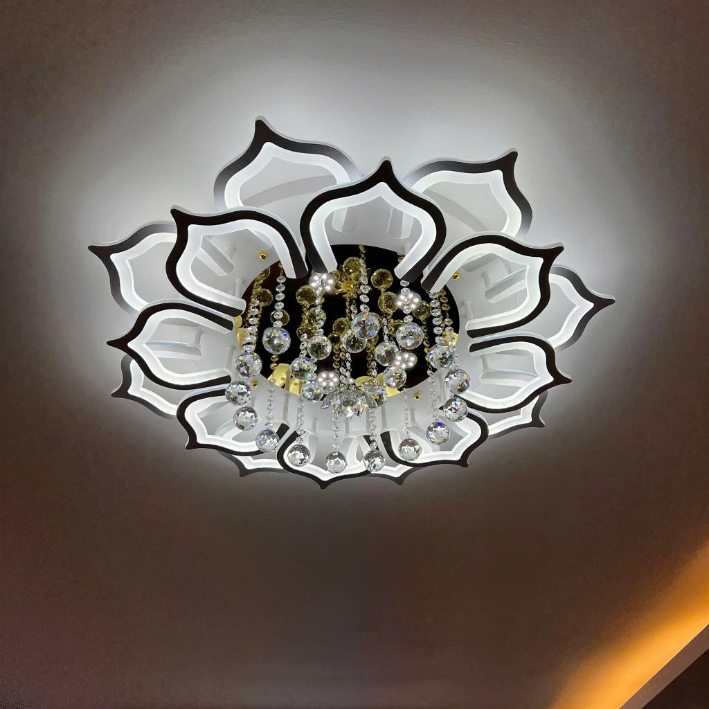 Đèn chùm phòng khách,đèn mâm ốp trần mika 16 cánh rộng 90cm 3 chế độ ánh sáng có điều khiển Đèn chùm phòng khách,đèn mâm ốp trần mika 16 cánh rộng 90cm 3 chế độ ánh sáng có điều khiển